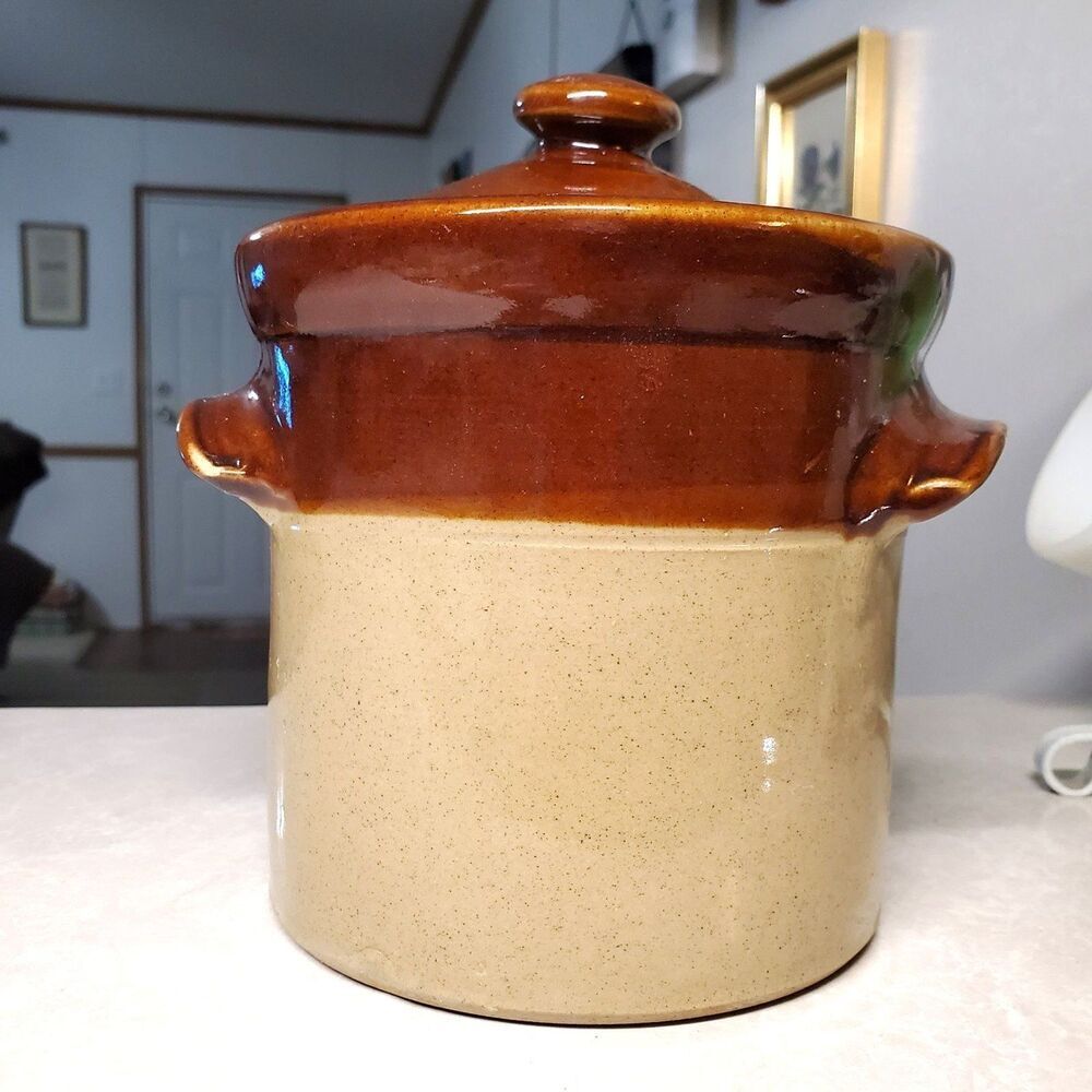 Pearsons of Chesterfield England Pottery Canister Brown Tan Crock With Lid 5"